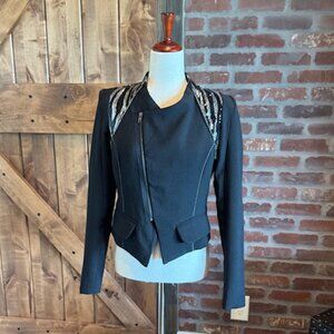 Poetry Black Sequin Shoulder Cropped Jacket Size Medium